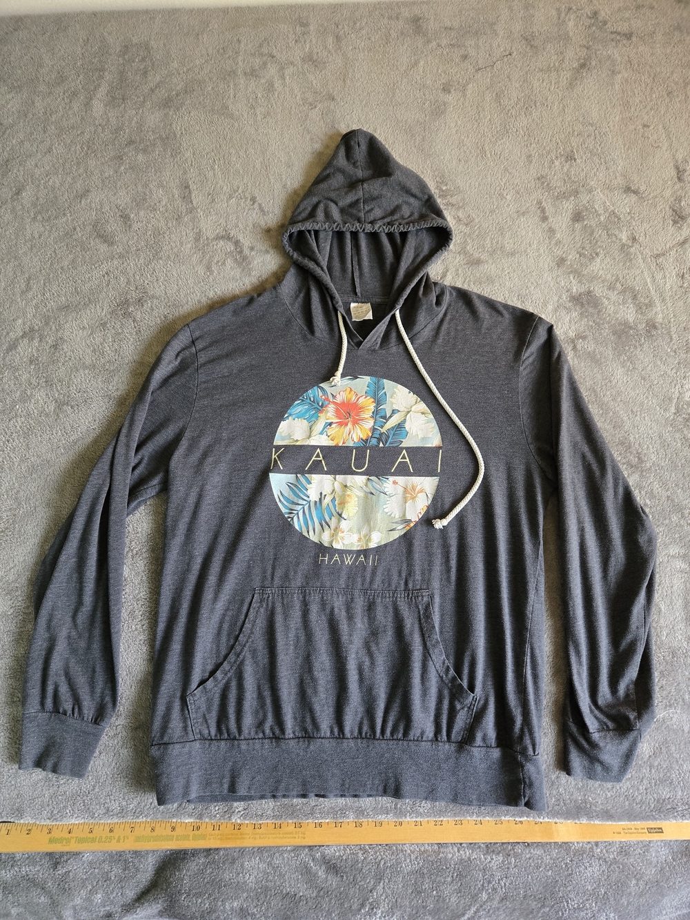 ALOHA Collection Charcoal Hoodie with Floral Kauai Emblem